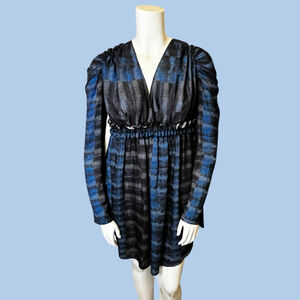 See by Chloé Blue/Black Abstract Print Empire Waist Dress, 42 (US 6)